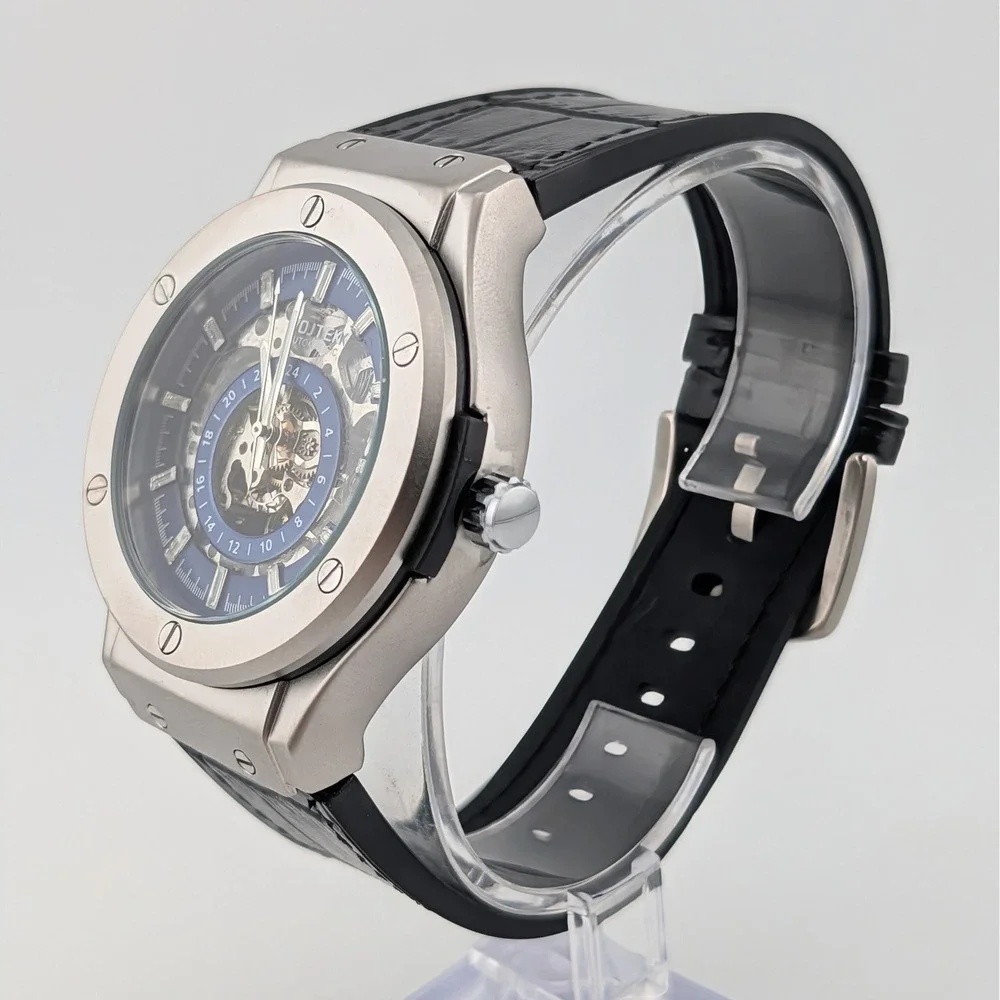 Wojtek Automatic Skeleton Blue Dial Men's Watch 24 Hour Display NWOT 45mm